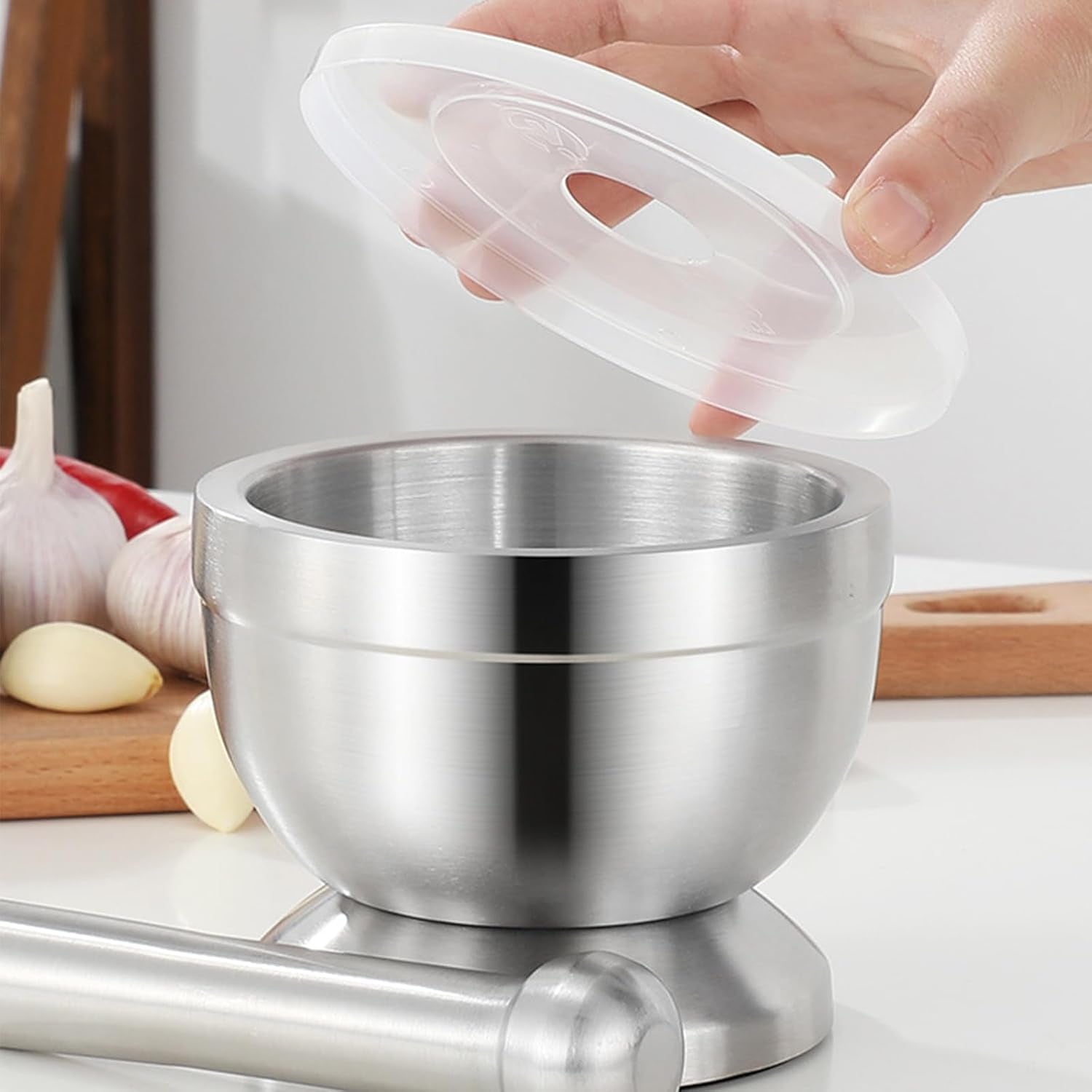 Mortar and Pestle Sets 18/8 Brushed Stainless Steel Spice Grinder Pill Crusher Molcajete Herb Bowl by Betaglam