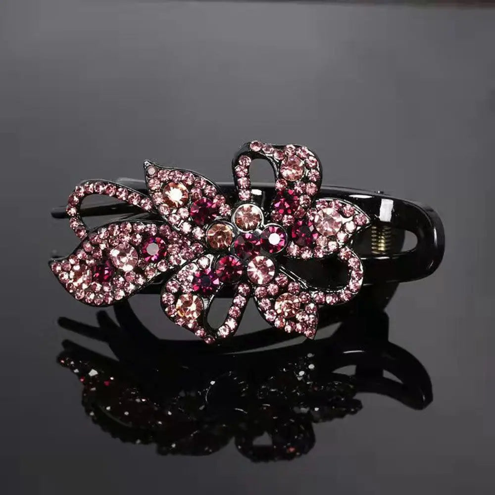 Shiny Rhinestone Hairpin Flower Leaf Duckbill Hair Claws Retro Hair Clips Hair Accessories for Women Shinning Ponytail Headwear by Betaglam